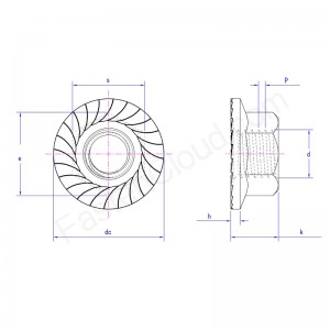 écrou à bride hexagonale avec dentelures