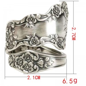 Hongde Bague réglable en argent sterling 925 avec cuillère oxydée \\\