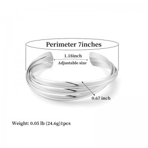 Hongde Classique simple multi-couche d\'argent-bracelet ouvert plaqué or