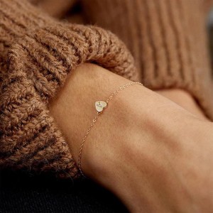 Bracelet Hongde Golden Heart Plaqué Or 18 Carats Lettre A-Z Initial Bracelet Coeur Bracelet Piles