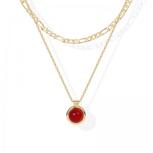 Collier superposé Hongde Golden Harmony 1-----Colliers superposés plaqués or 14 carats pour femmes, pendentif en pierres précieuses, chaîne Figaro, cornaline, aventurine verte, collier superposé en malachite