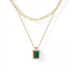 Collier superposé Hongde Golden Harmony 1-----Colliers superposés plaqués or 14 carats pour femmes, pendentif en pierres précieuses, chaîne Figaro, cornaline, aventurine verte, collier superposé en malachite