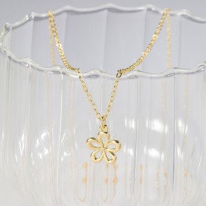 Collier Hongde Golden Bloom 2-------Collier plaqué or 14 carats pour femme - Fleur délicate, feuille, perle, arbre, abeille, soleil, barre, infini, étoile, flèche, larme, colliers pendentif papillon, bijoux simples
