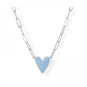 Collier pendentif en émail coeur plaqué or 14 carats pour femmes amour chaîne de trombone colliers bleu rose violet blanc pendentifs coeur en émail