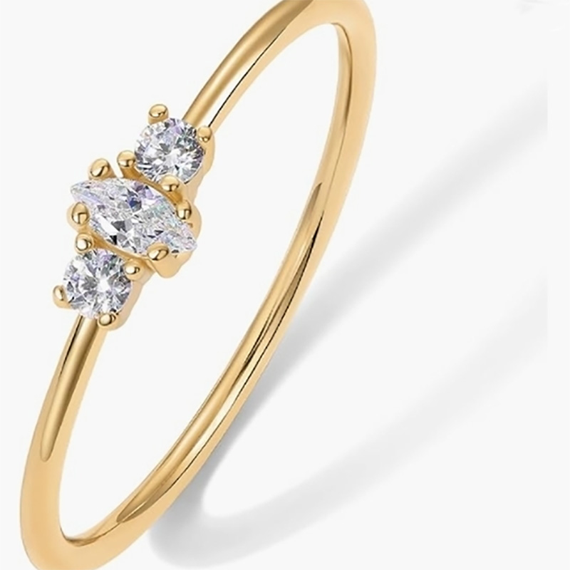 Or élégant 18 carats-Anneau en argent sterling 925 avec marquise et rond-Couper les pierres de zircone cubique - bande de fiançailles à empiler minimaliste