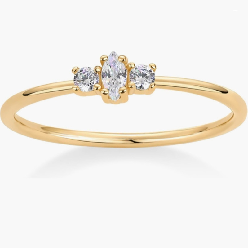 Or élégant 18 carats-Anneau en argent sterling 925 avec marquise et rond-Couper les pierres de zircone cubique - bande de fiançailles à empiler minimaliste