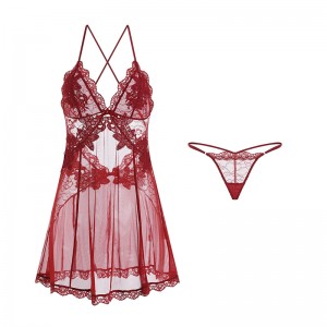 Lingerie sexy. Un voir - à travers, robe glissante séduisante avec un pur - encore - Style séduisant, avec épissage en maille et en dentelle, construit - dans un soutien-gorge et un ouvert - Back Halter Design899 Prix:$99,99