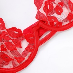 Lingerie sexy - ultra-Fin, avec de la broderie à lèvres rouges et de la dentelle. Il\\Un ensemble de soutien-gorge pour les gros seins qui les rend plus petits et empêche le prix W7229 de s\'affaisser:$219.99