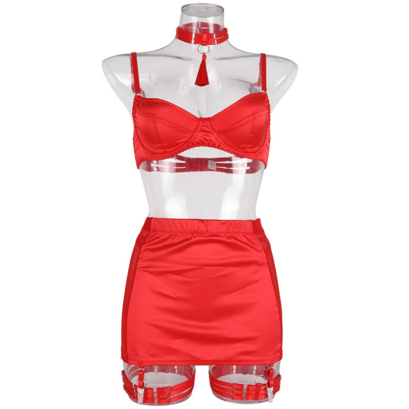 Satin sexy-Jupe crayon en maille cousée\Lingerie de la mode Five-set de pièce.my96618 Prix:$119.99