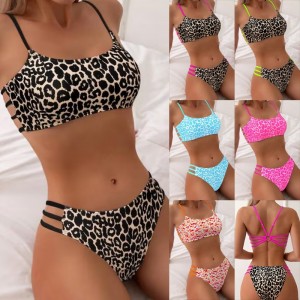 2025 Nouvelle croix sexy européenne et américaine - Border Leopard Print deux - Pièce de maillot de bain pour les femmes QT25002 Prix:$79,99