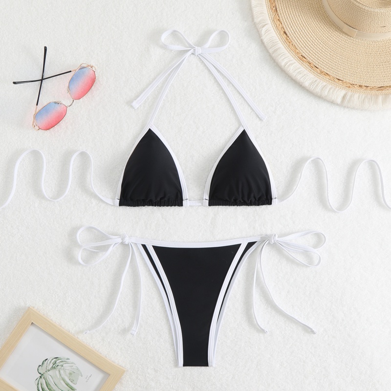 2025 Nouveau solide - Couleur des femmes\C'est sexy deux - couleur triangle de pièce - Block Bikini. Style européen et américain avec des liens, adapté à la plage et au printemps chaud QT25003 Prix:$79,99