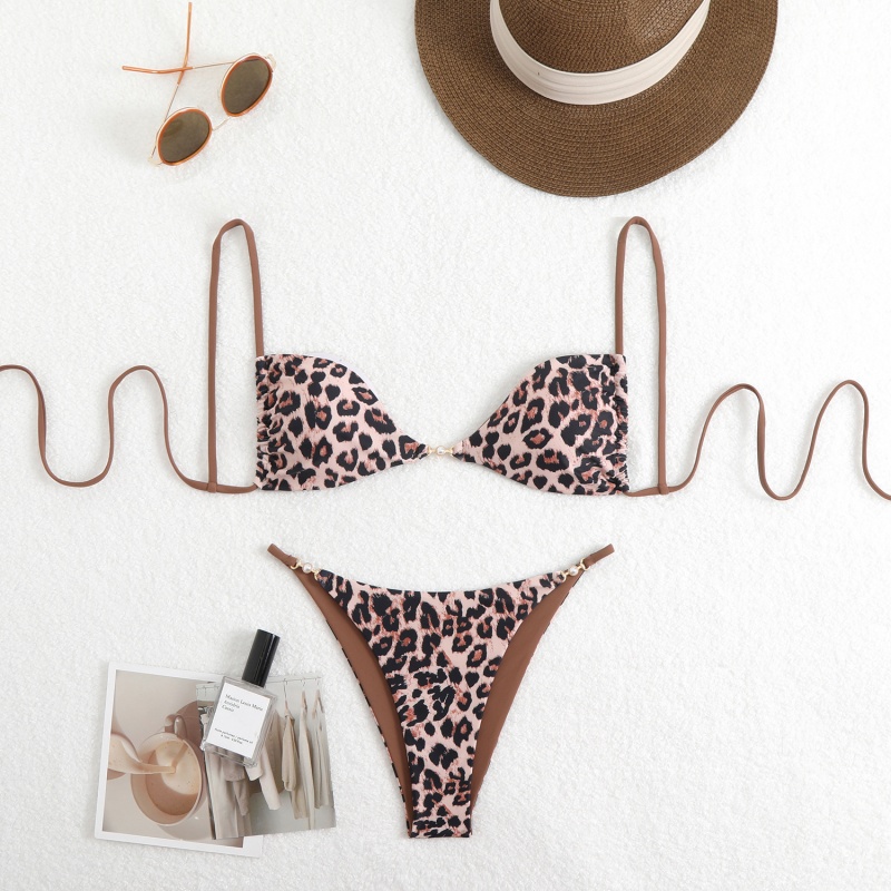 Sexy Leopard Imprimer le maillot de bain Bikini pour les femmes, exsuder un sentiment de luxe. Convient pour la plage et les sources chaudes. À travers-Article de maillot de bain Border QT25055 Prix:$79,99