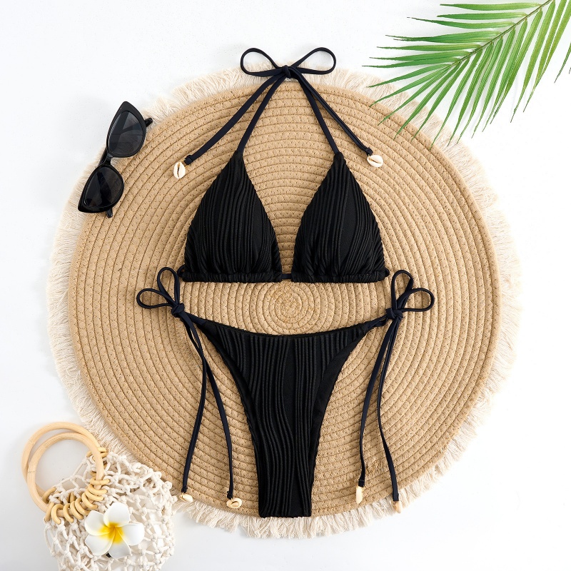 2025 Solide européen et américain Solide-Couleur Lacé deux-pièce sexy bikini pour femmes, trois-Swimsuit pour la pièce pour les filles chaudes 8940 Prix:$79,99