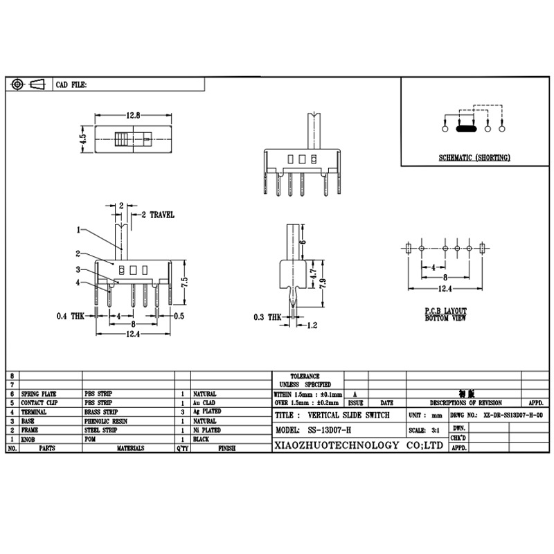 Interrupteur à bascule SS13D07 Single-Row quatre-Interrupteur à bascule à broches, interrupteur à bascule vertical pour les appareils électriques, 3, 4, 5 et 6 positions Interrupteur coulissant
