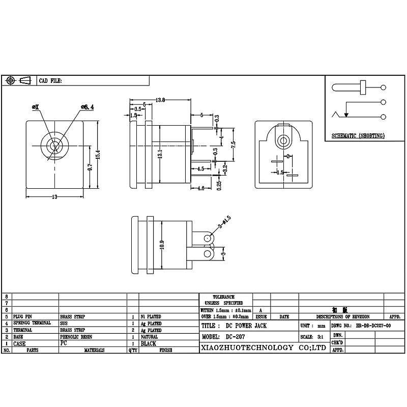 Socket cc dc-207, prise audio d'insertion directe, deux-PIN COPPORT POSE POWER CHARGING SOCKET