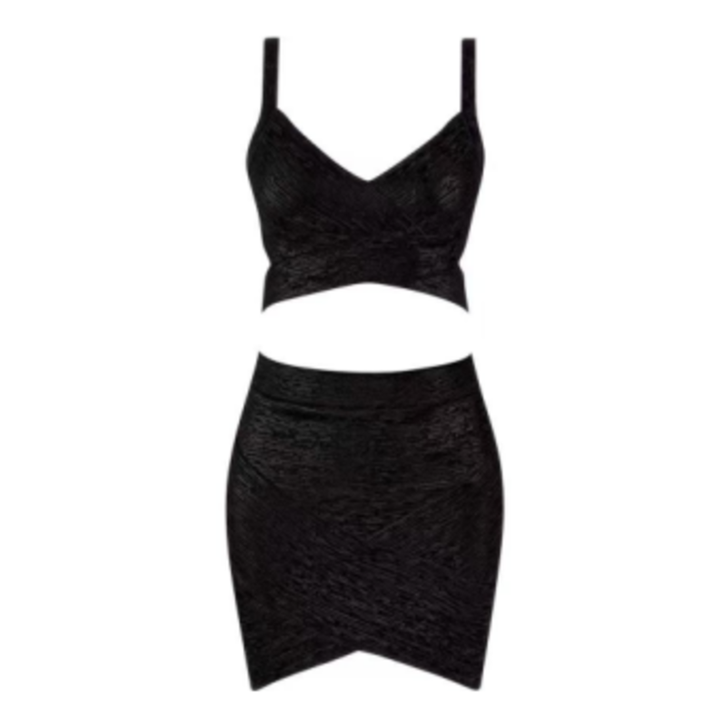 Camisole en tricot en or d'été, ensemble de jupe enveloppant de la hanche