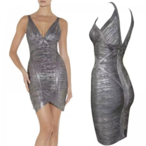 Summer Gold Knit Double V Méfelt-stencers Bandage serré Jupe robe