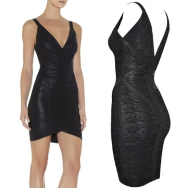 Summer Gold Knit Double V Méfelt-stencers Bandage serré Jupe robe