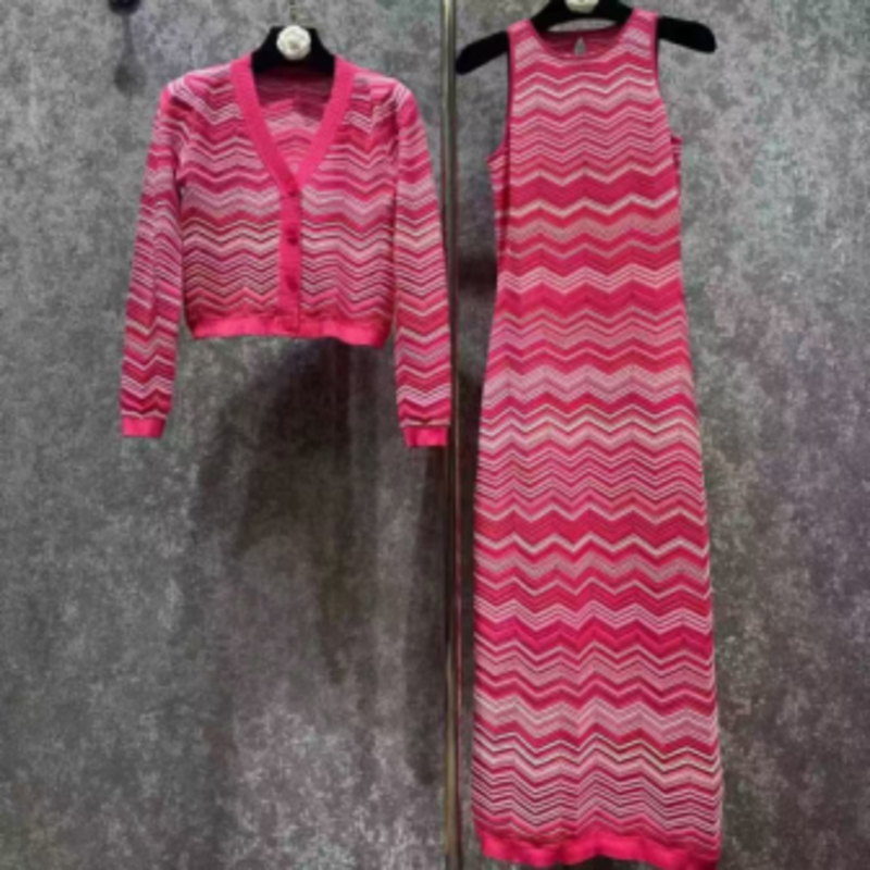 Cardigan intercolore à manches longues rond en tricot d'été, V-SET SEMPLET SEPLIQUE SEPLOI