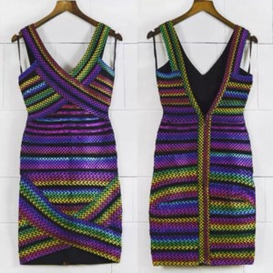 Summer V-Nouges colorés Bandle d\'élastique épissant les robes de hanche à coffrissage