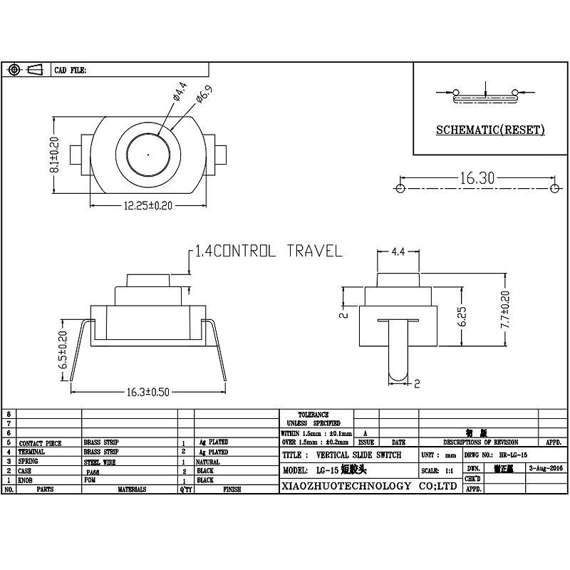 Push Switch LG-15 Self réinitialisénormalement fermé-verrouillage, verrouillage-lampe de poche de la lampe de lampe de bureau LED de l'interrupteur gratuit
