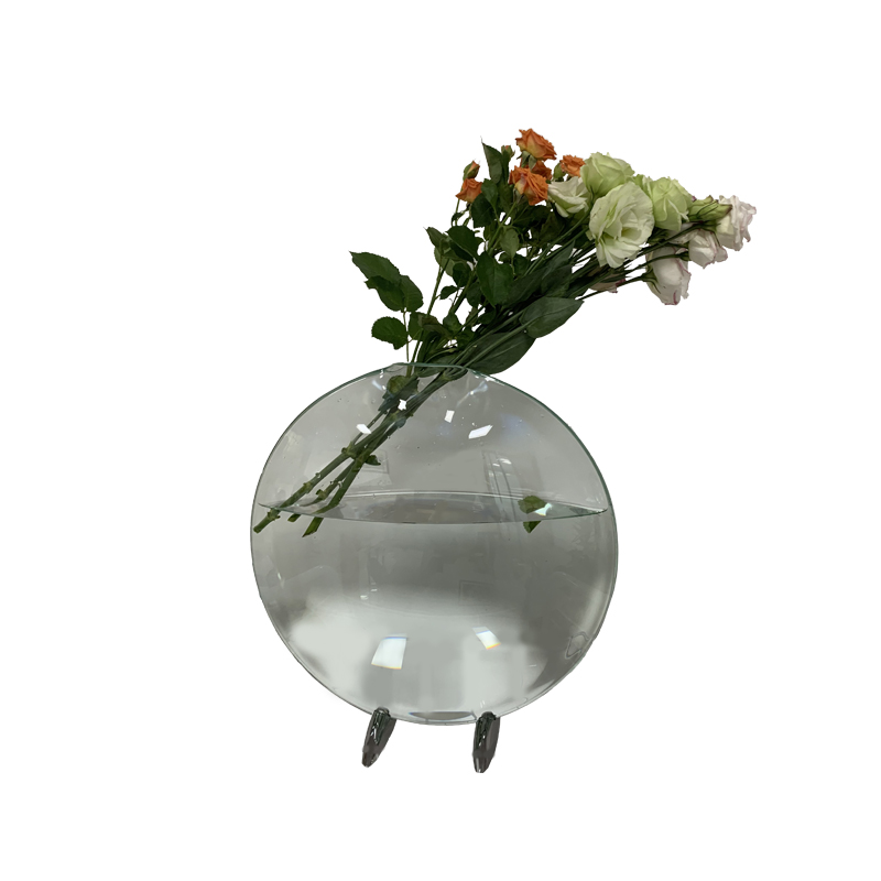 Zhongtai Fish en acier inoxydable Forme de bouche courbe rond-Vase de transparence avec une base métallique de 23 cm pour l'agencement des fleurs