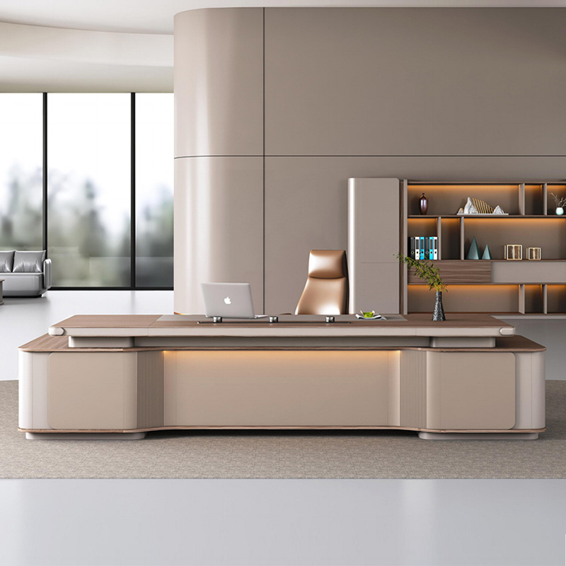 Modèle : DBT005 Voix moderne-Bureau et armoire combinés de bande lumineuse de contrôle, prise multifonctionnelle, luxe léger et bureau de patron élégant.